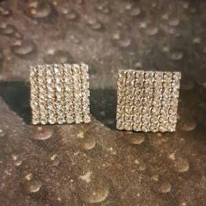 Sparkling Silver Pavé Square Earrings